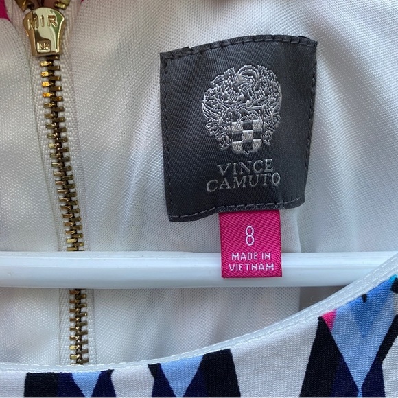 Vince Camuto Size 8 Dress Mod Geometric Print Lined Colorful Shift Dress Stretch - Picture 3 of 12